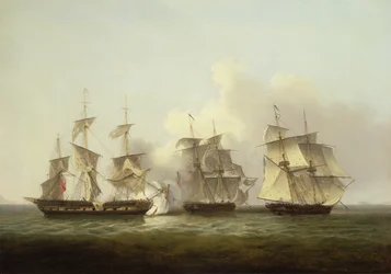 HMS Gore in actie met de Franse brikken Palinure en Pilade